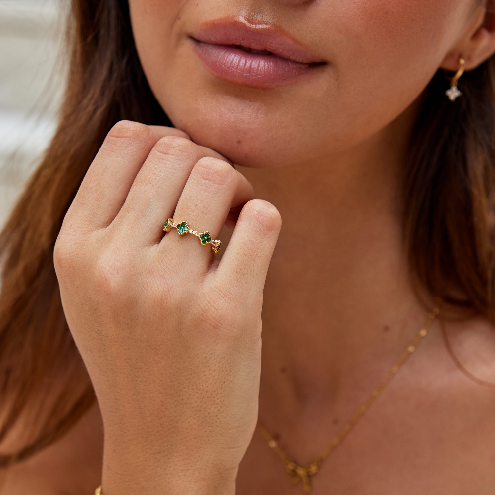 Little Lucky Clover Crystal Fine Band Ring