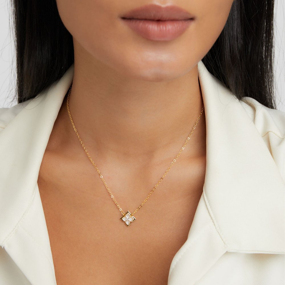 Dalia White Petal Clover Charm Necklace