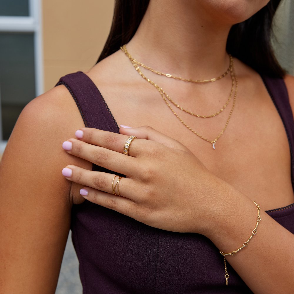 Gigi Square Cut Crystal Slender Band Ring
