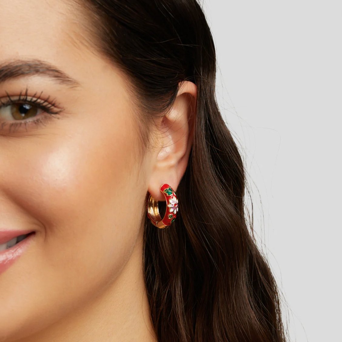 Gold-Tone Hoop Earrings with a Small Flower