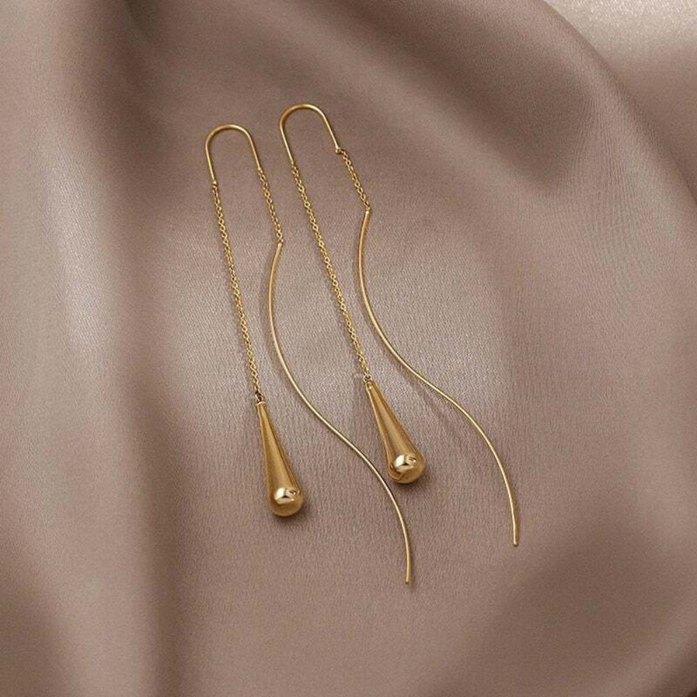 Gold-Tone Teardrop Earrings with a Soft Tassel