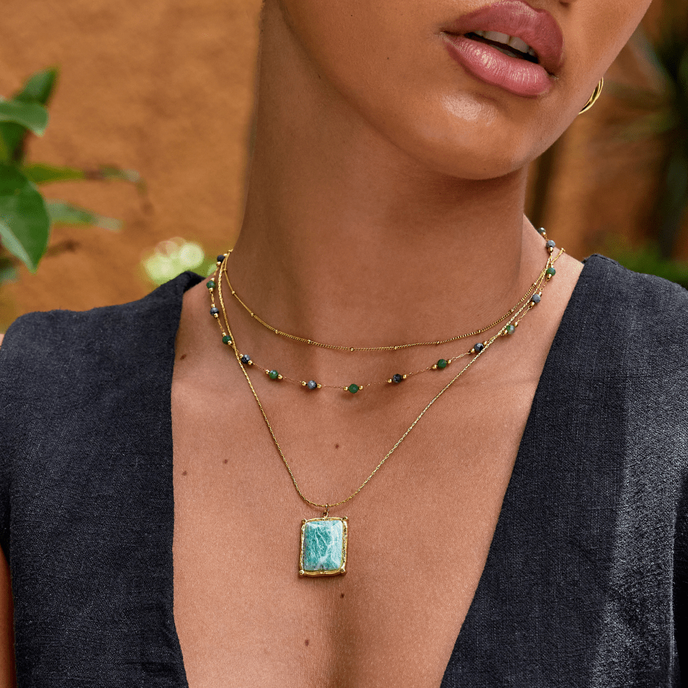Soft Green Marbled Stone Pendant Necklace
