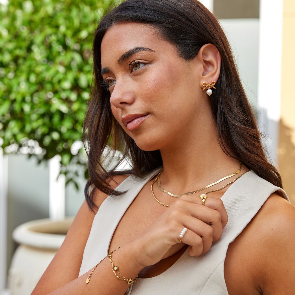 Laila Ribbon Bow and Pearl Drop Earrings