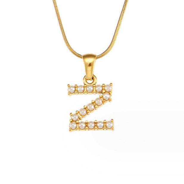 Letter and Pearl Bead Chain Necklace
