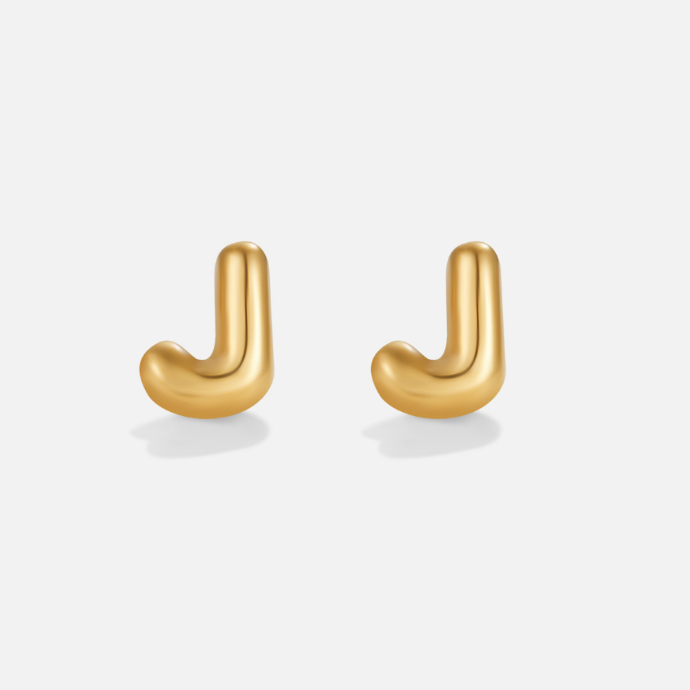 Rounded Initial Letter Gold-Tone Earrings