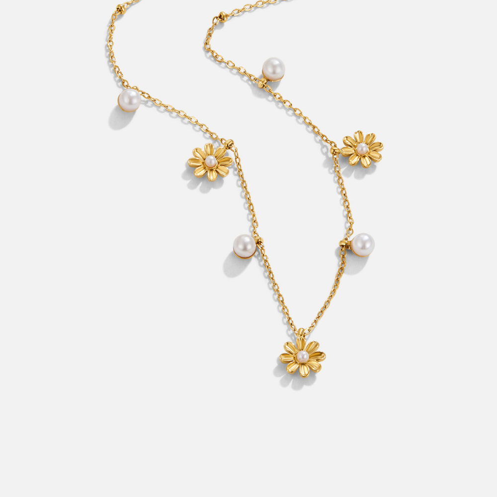 Autumn Bloom and Pearl Bead Necklace