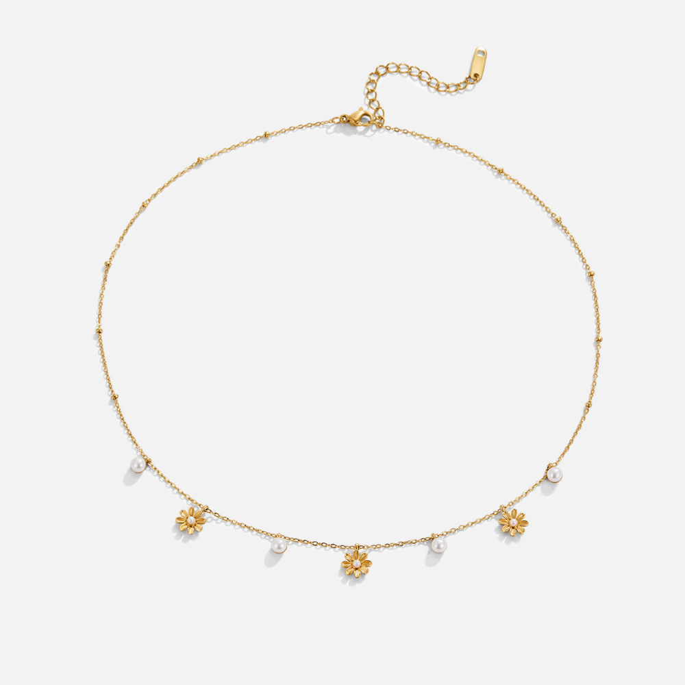 Autumn Bloom and Pearl Bead Necklace