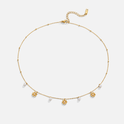 Autumn Bloom and Pearl Bead Necklace