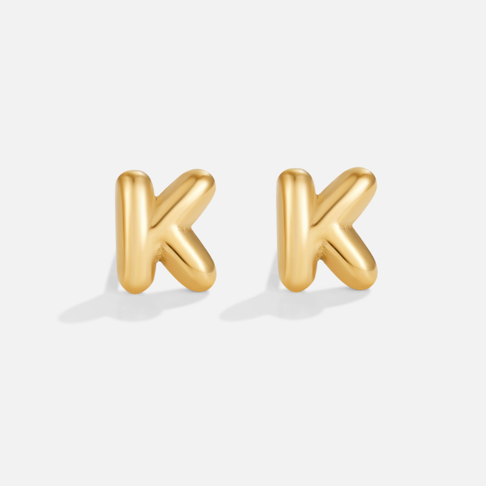 Rounded Initial Letter Gold-Tone Earrings