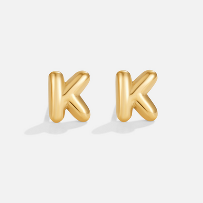 Rounded Initial Letter Gold-Tone Earrings