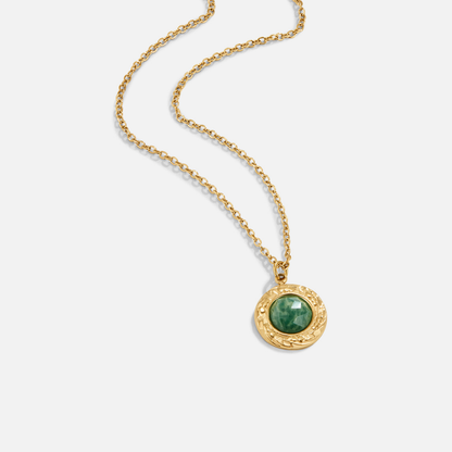 Soft Green Stone-Look Coin Pendant Necklace