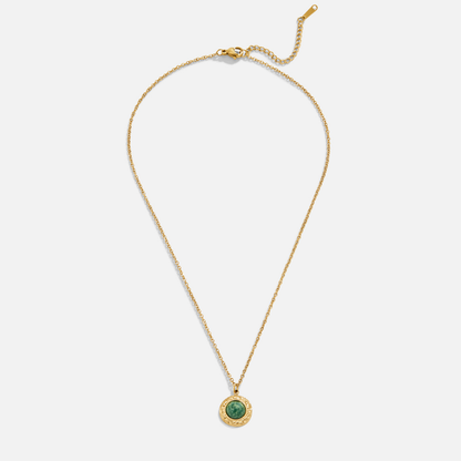 Soft Green Stone-Look Coin Pendant Necklace