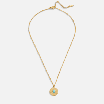 Turquoise Blue Stone-Look Coin Necklace