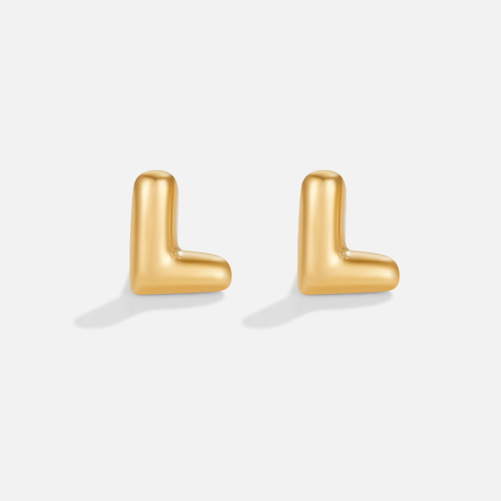 Rounded Initial Letter Gold-Tone Earrings