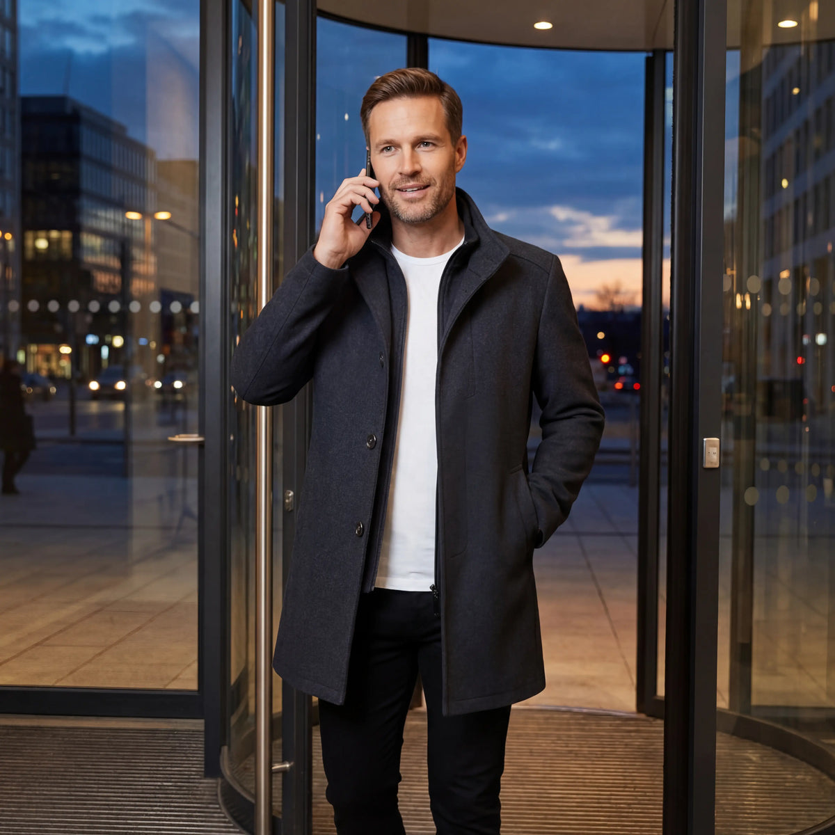 Men's Wool Coat – Double Collar with Removable Gilet
