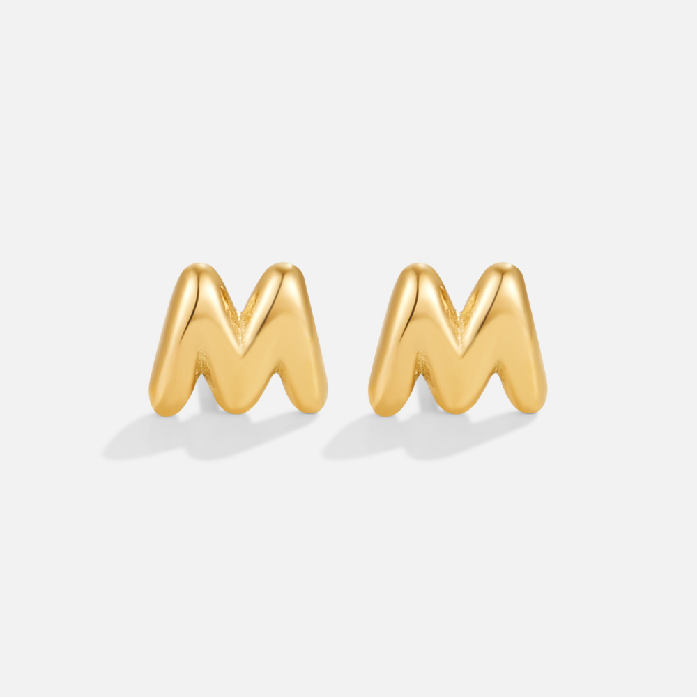 Rounded Initial Letter Gold-Tone Earrings