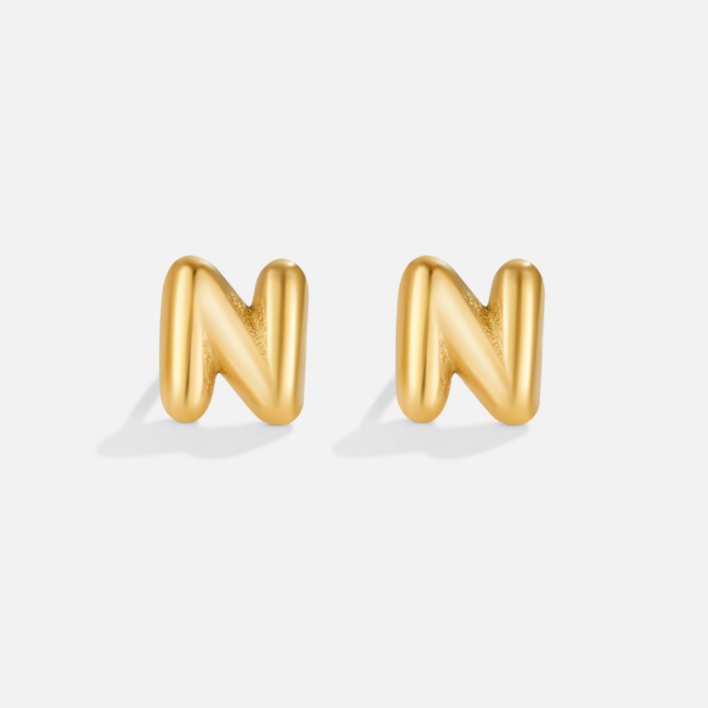 Rounded Initial Letter Gold-Tone Earrings