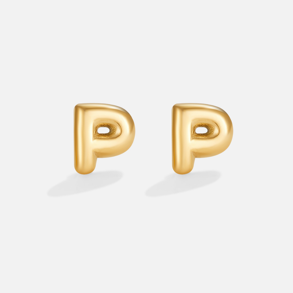 Rounded Initial Letter Gold-Tone Earrings