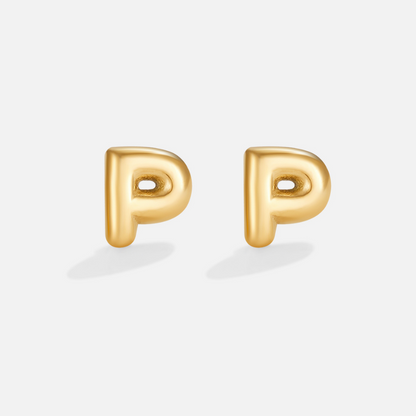 Rounded Initial Letter Gold-Tone Earrings