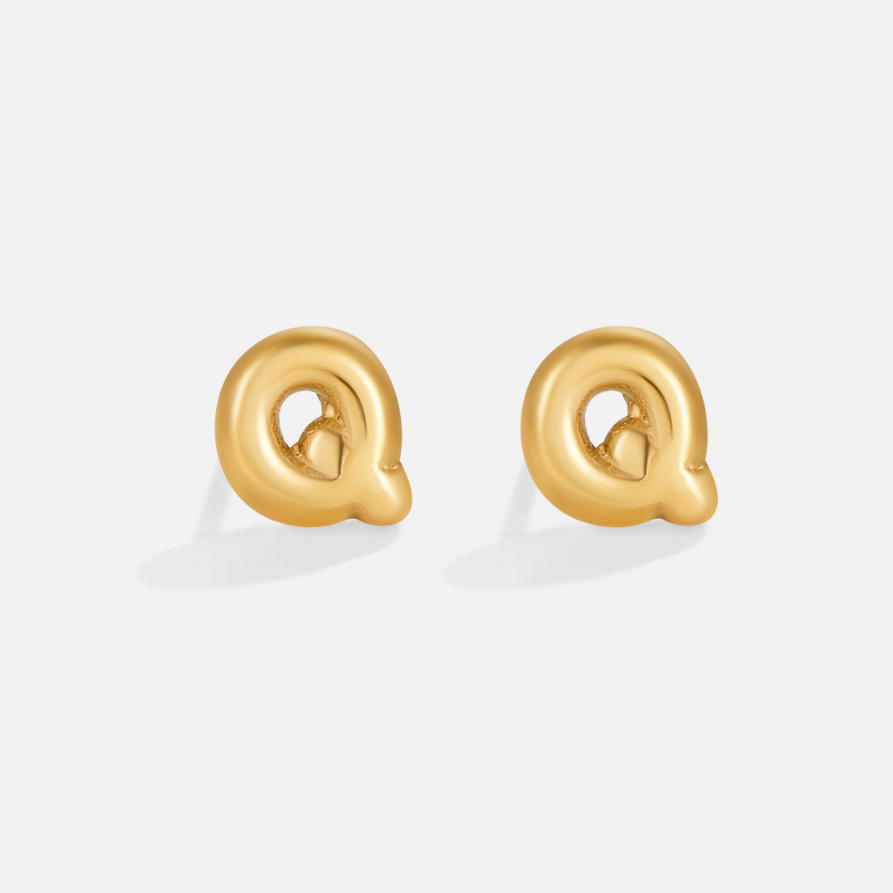 Rounded Initial Letter Gold-Tone Earrings
