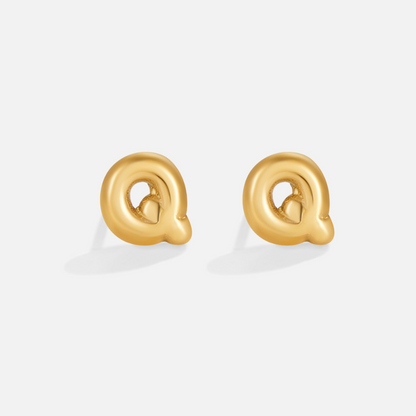 Rounded Initial Letter Gold-Tone Earrings