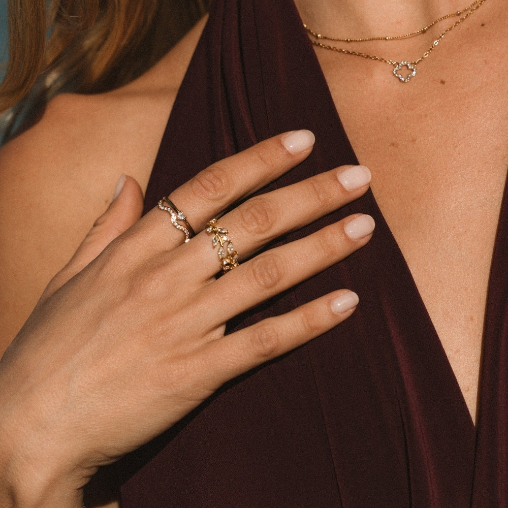 Slender Trailing Vine Gold-Tone Crystal Ring