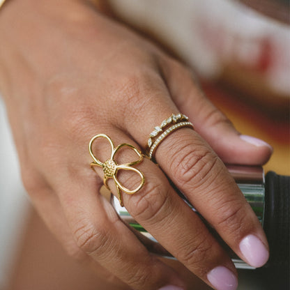 Mia Single Crystal Slim Gold-Tone Band Ring