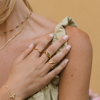 Tidewater Gold-Tone Curved Wave Band Ring