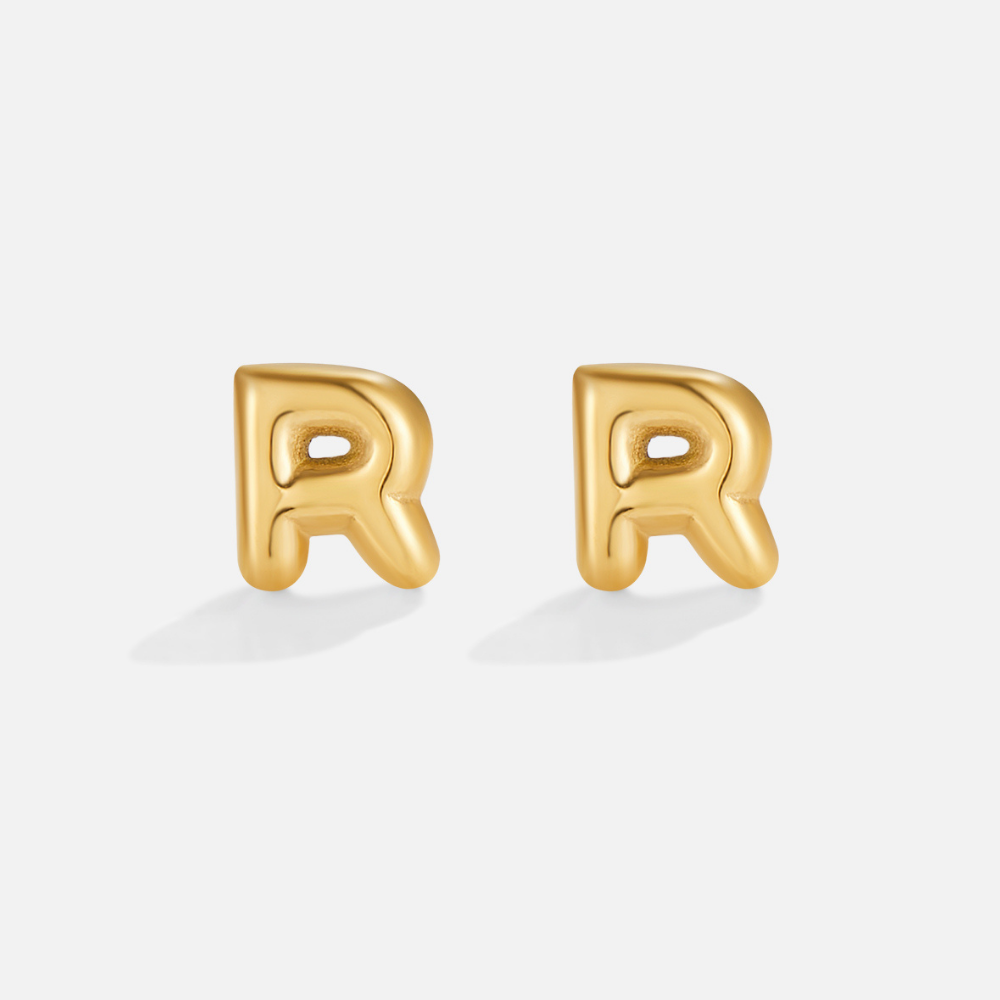 Rounded Initial Letter Gold-Tone Earrings
