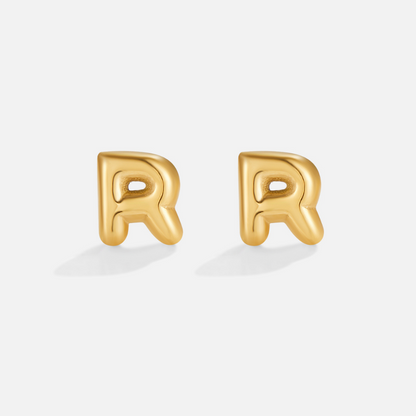 Rounded Initial Letter Gold-Tone Earrings