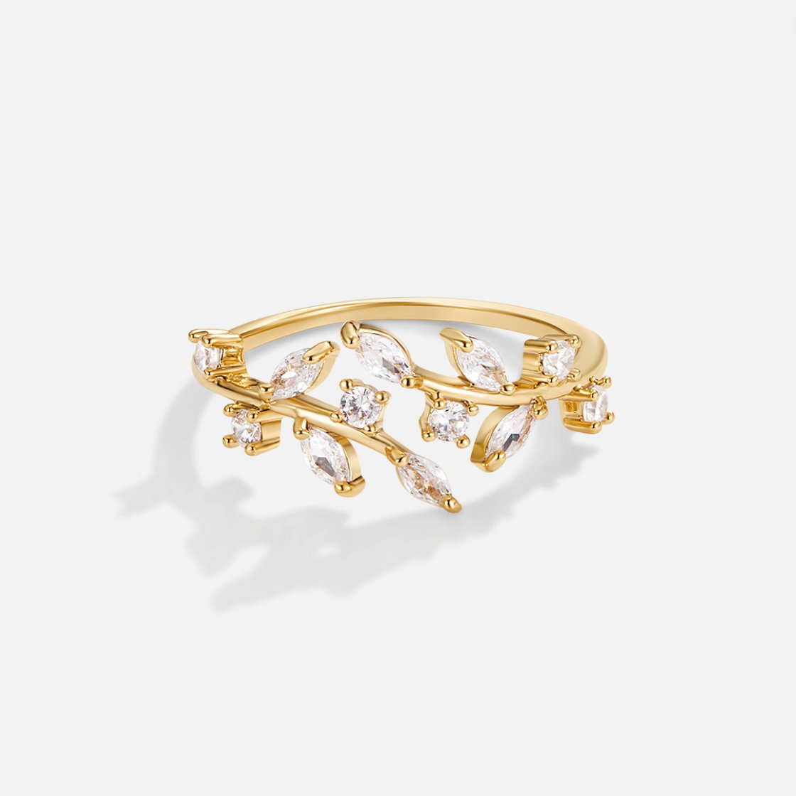 Slender Trailing Vine Gold-Tone Crystal Ring