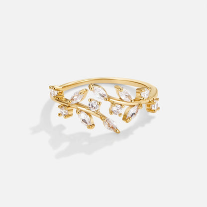 Slender Trailing Vine Gold-Tone Crystal Ring