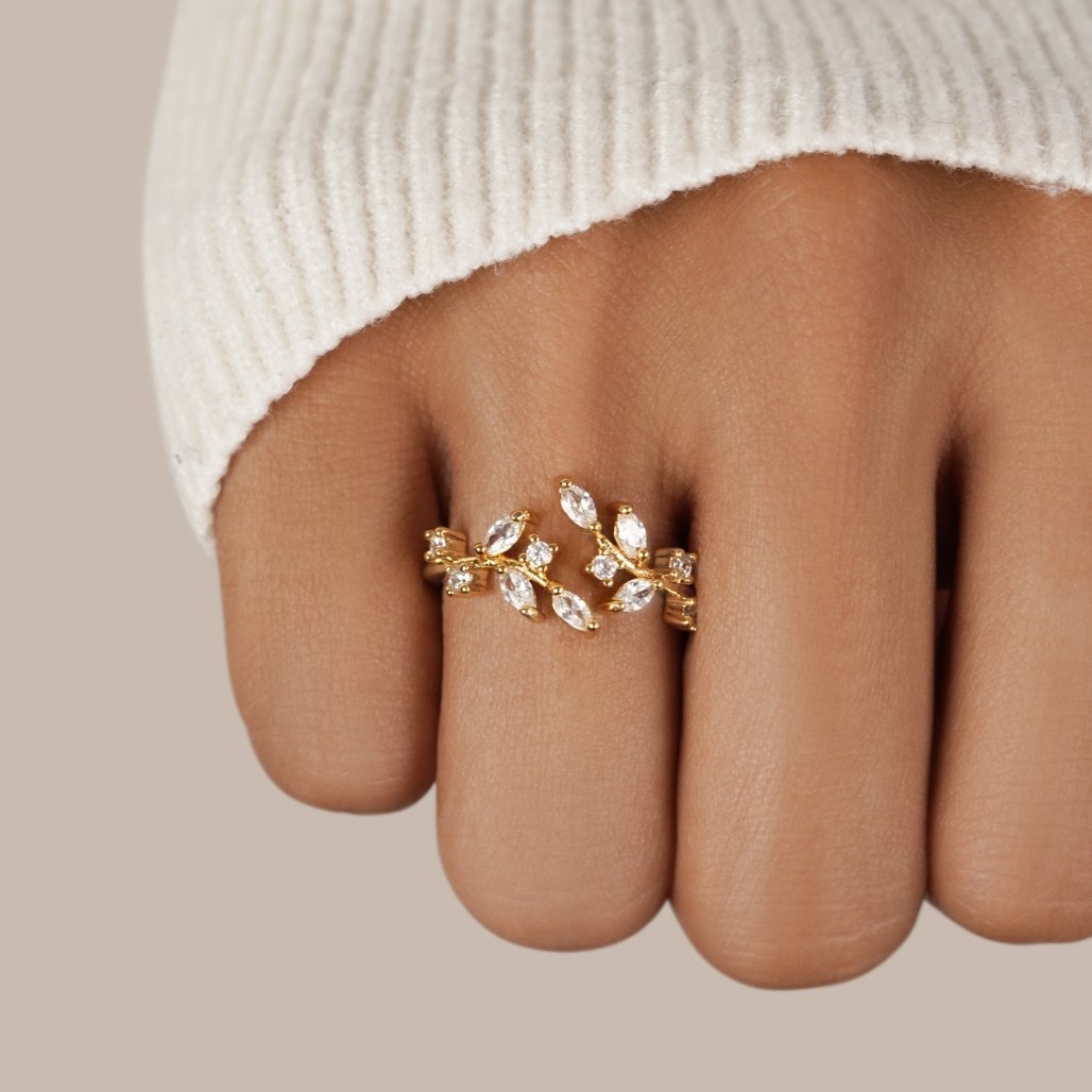 Slender Trailing Vine Gold-Tone Crystal Ring
