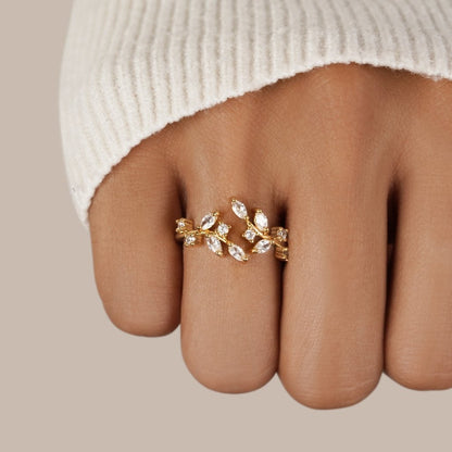 Slender Trailing Vine Gold-Tone Crystal Ring