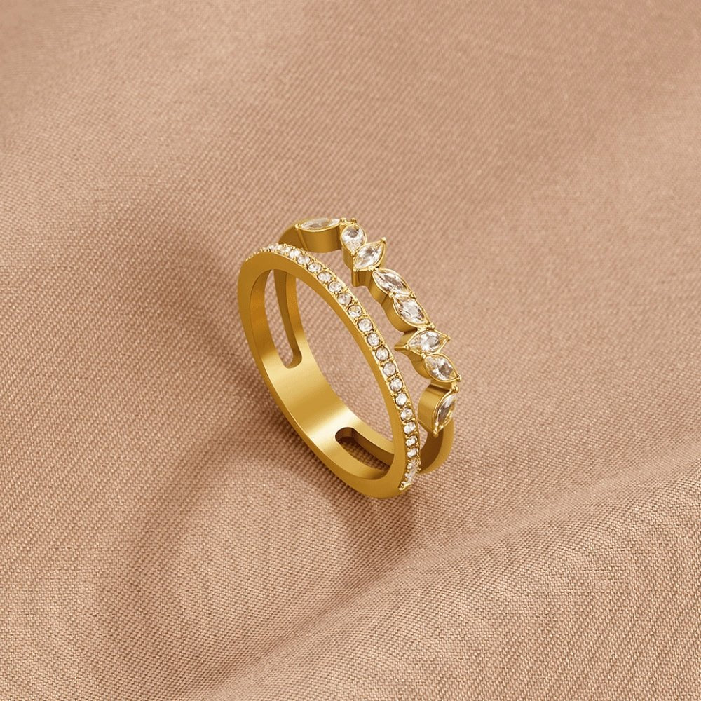 Mia Single Crystal Slim Gold-Tone Band Ring