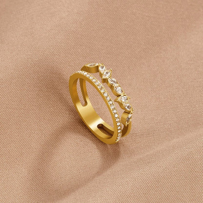 Mia Single Crystal Slim Gold-Tone Band Ring