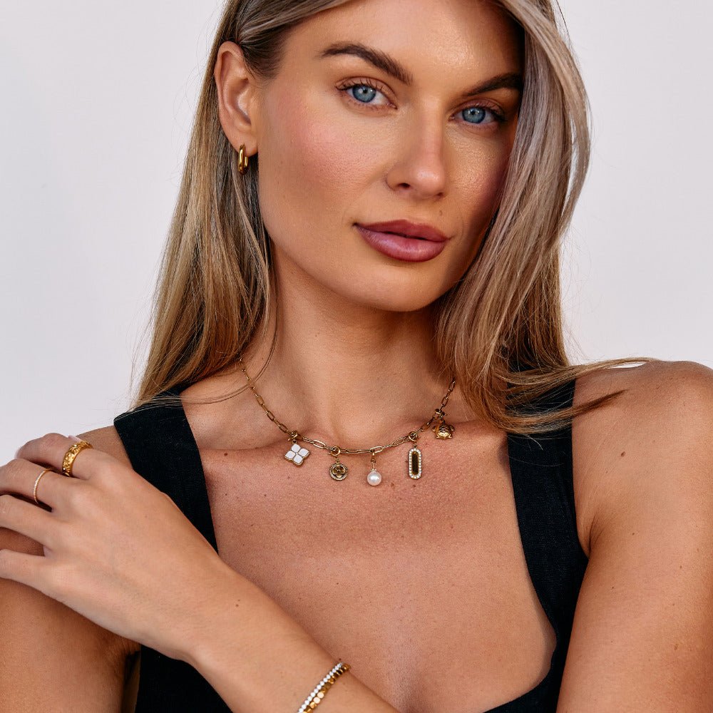 Paperclip Chain and Charm Gold-Tone Necklace Set