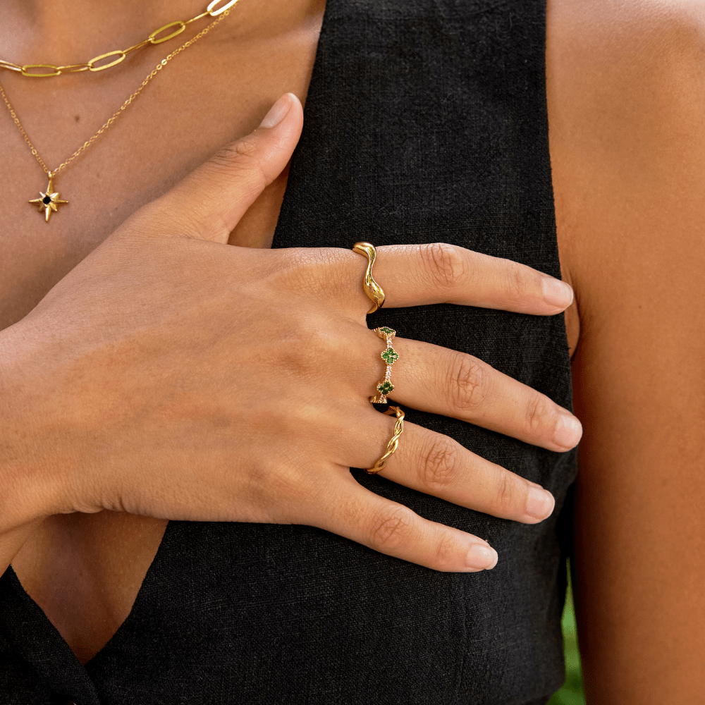 Tidewater Gold-Tone Curved Wave Band Ring