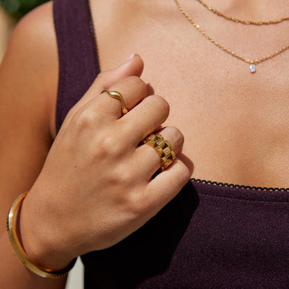 Tidewater Gold-Tone Curved Wave Band Ring