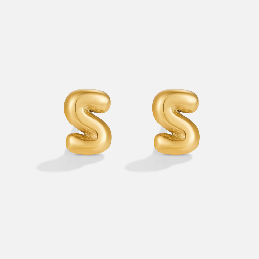 Rounded Initial Letter Gold-Tone Earrings