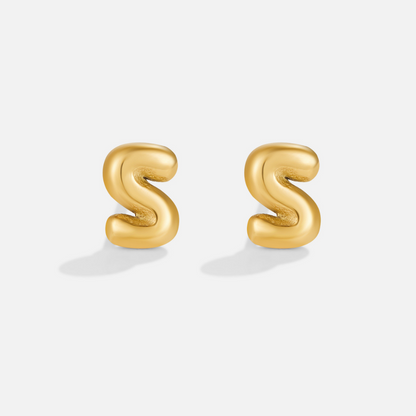 Rounded Initial Letter Gold-Tone Earrings