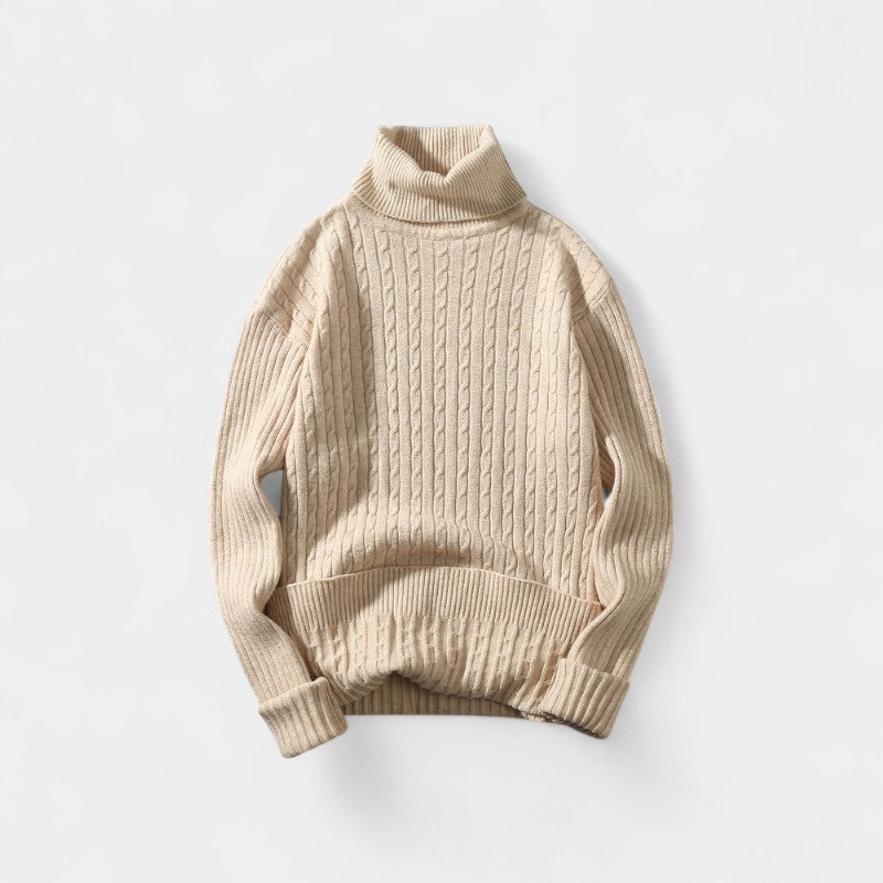 Men's Cable Knit Roll Neck Jumper – Silk Blend Yarn