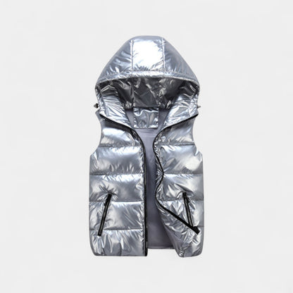 Men's Hooded Body Warmer – Glossy Quilted Finish