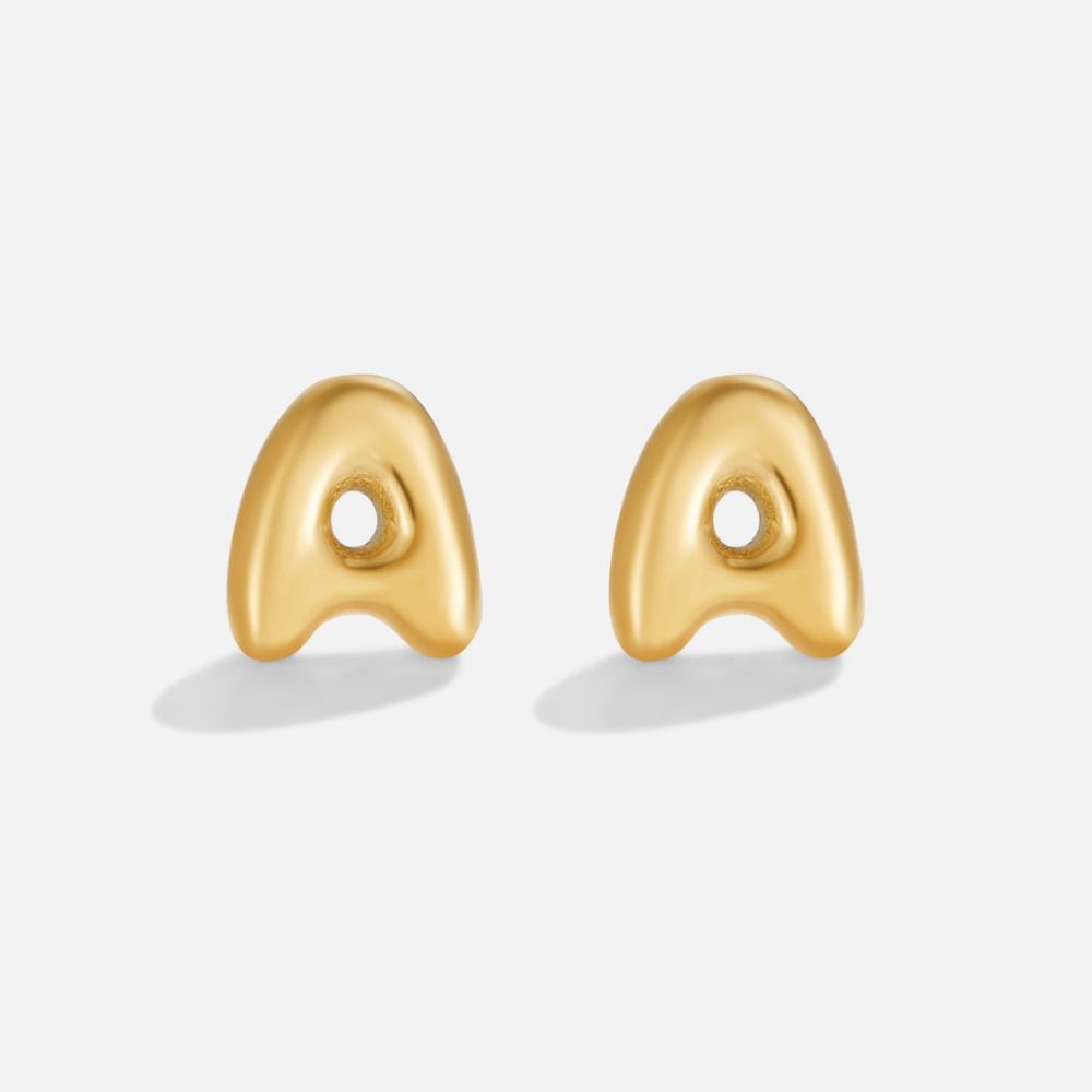 Rounded Initial Letter Gold-Tone Earrings
