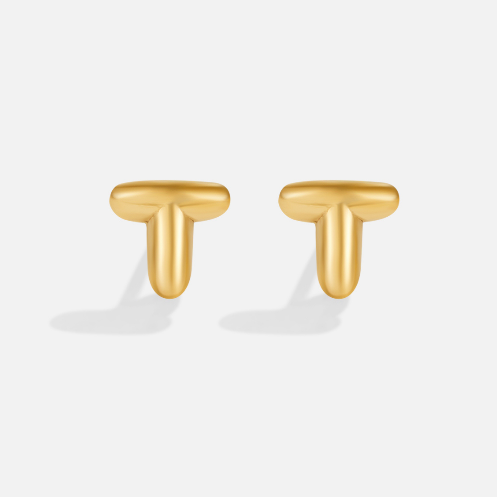 Rounded Initial Letter Gold-Tone Earrings