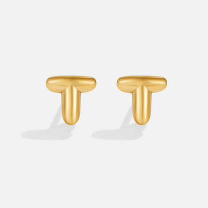 Rounded Initial Letter Gold-Tone Earrings