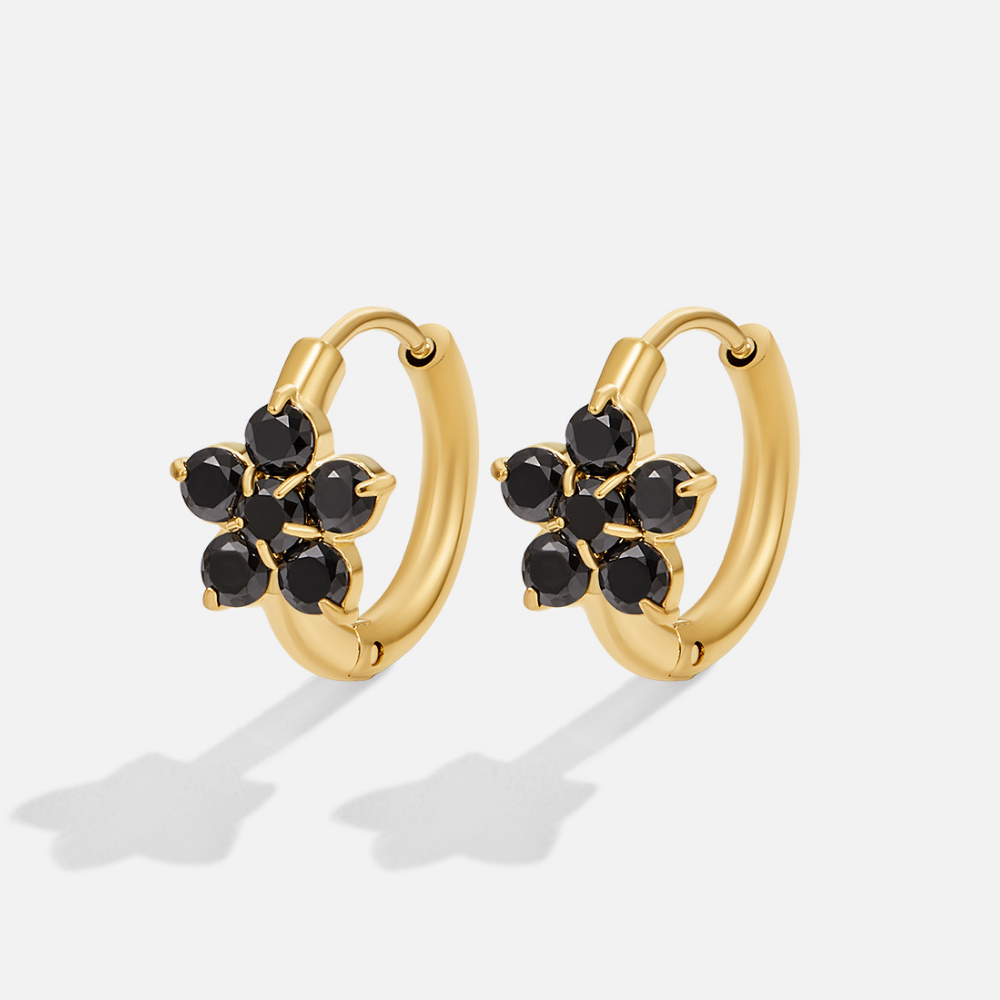 Night Bloom Dark Crystal Petal Hoop Earrings