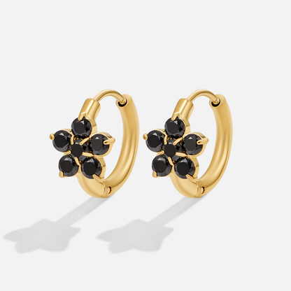 Night Bloom Dark Crystal Petal Hoop Earrings