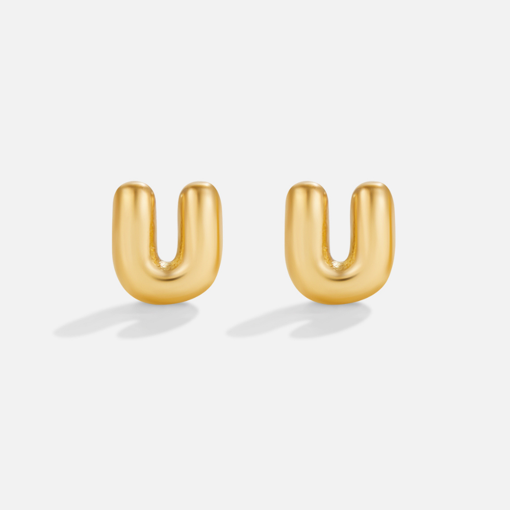 Rounded Initial Letter Gold-Tone Earrings