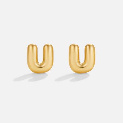 Rounded Initial Letter Gold-Tone Earrings